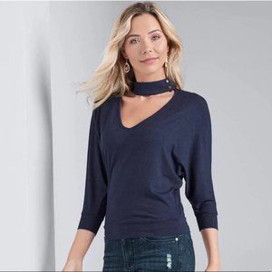 Venus Choker Neck Shirt- Blue Size L